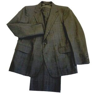 Andhurst Vtg Suit Glen Plaid Gray 42 Pants 36 Pleated No Cuff